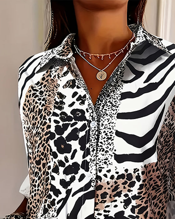 Blus Zebra Och Leopard Tryck Lös