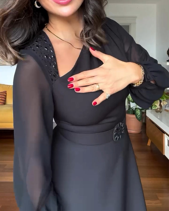 Klänning Beaded Puff Sleeve Midja Midja