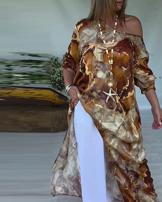 Blus Trendig Slits Tryckt