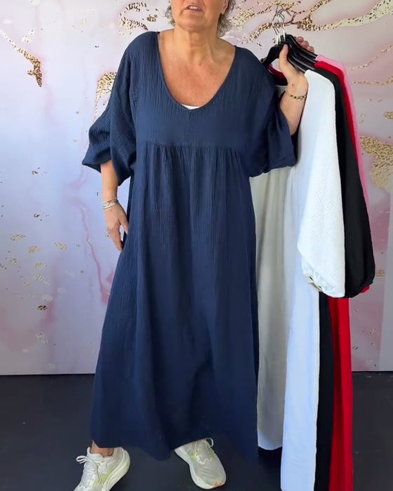 Klänning Skogsstil V-Ringning Plisserad Enfärgad