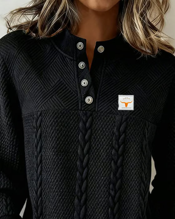 Casual Långärmad Hoodie Med Jacquard