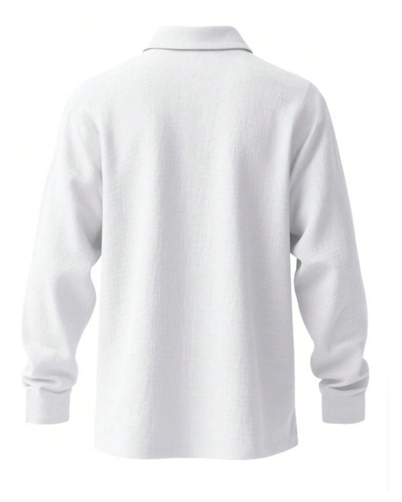 Skjorta Herr Lättvikt Lös Linne Långärmad Polo