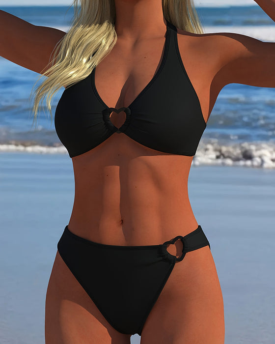 Bikini Halter Hjärta Spänne Solid Färg