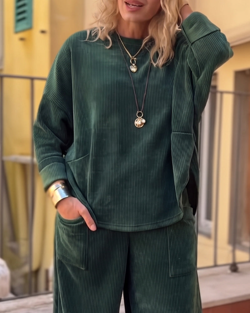 Set Enfärgad Casual Rund Halsringning