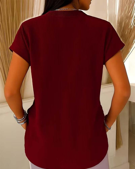 Blus Solid Kort Ärm Dragkedja