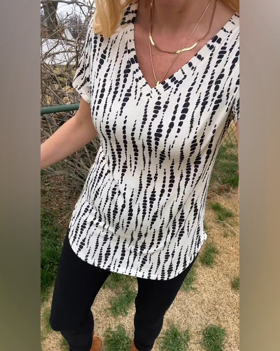 T-Shirt Tryckt Kortärmad V-Ringning