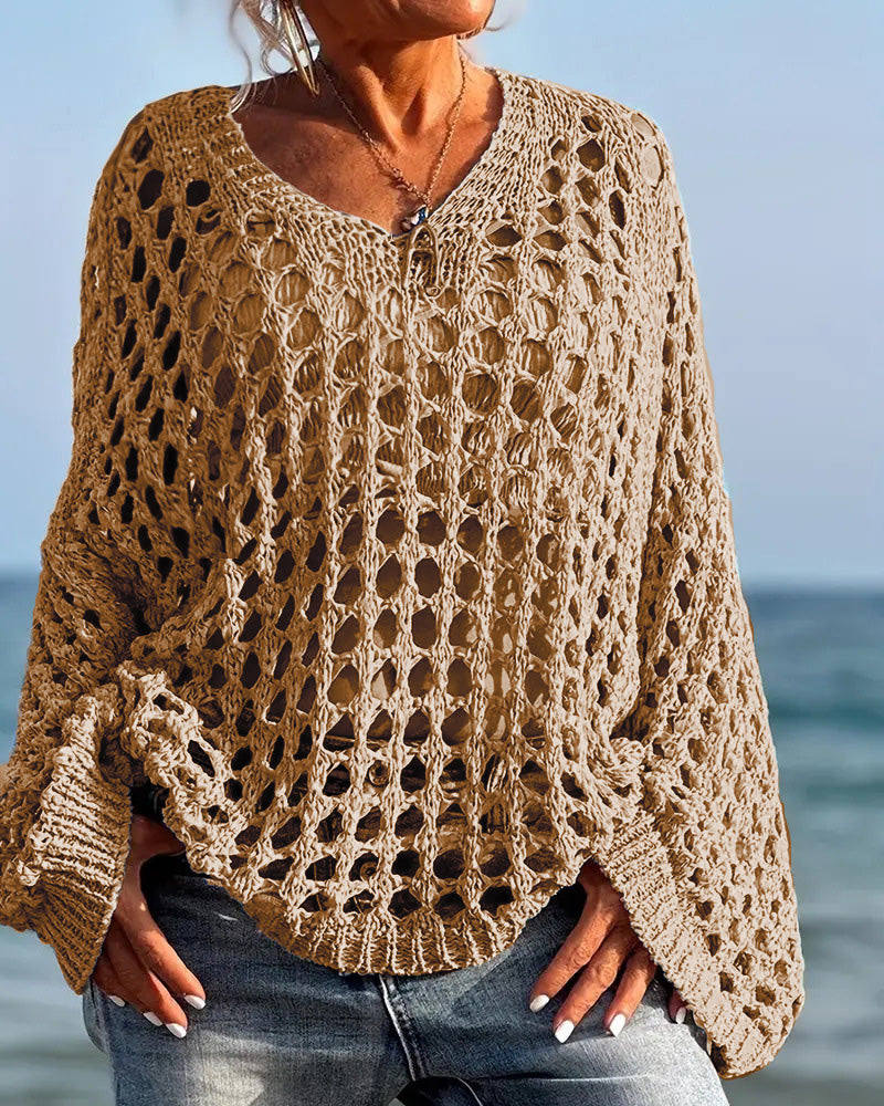 Pullover Lång Ärm Hål Ut