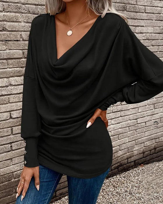 T-Shirt Mock Neck Solid Knapp Lång Ärm