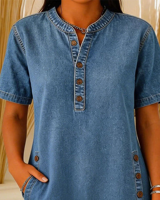 Klänning Knäppning Casual Denim
