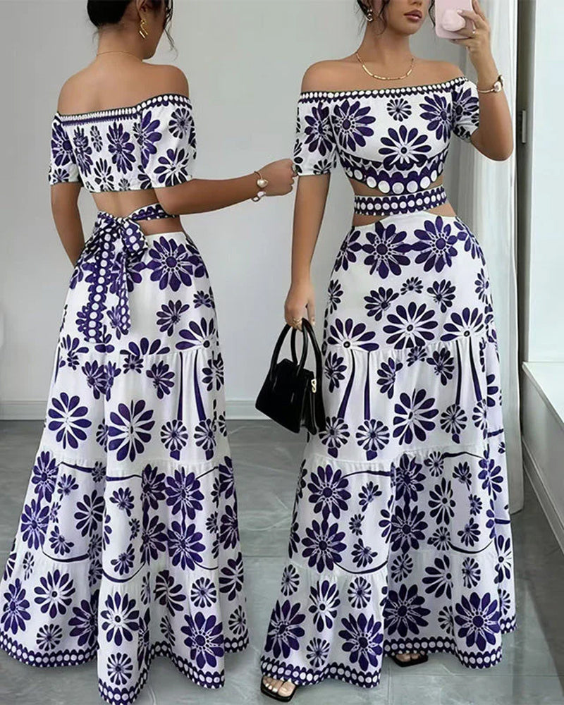 Klänning Off-Shoulder Blommig Urklipp
