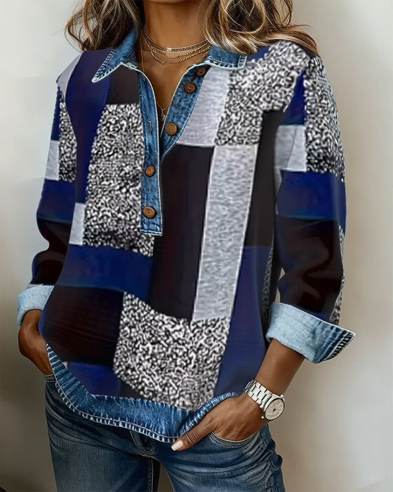 Luvtröja Denim Lappverk Tryck Casual