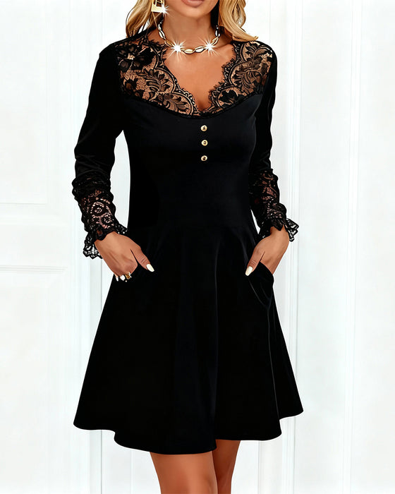 Klänning Patchwork V-Ringning Elegant