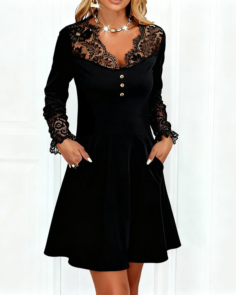 Klänning Patchwork V-Ringning Elegant