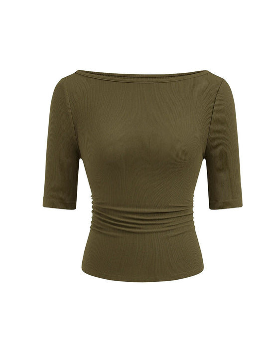 T-Shirt Off-Shoulder Stickad Enfärgad