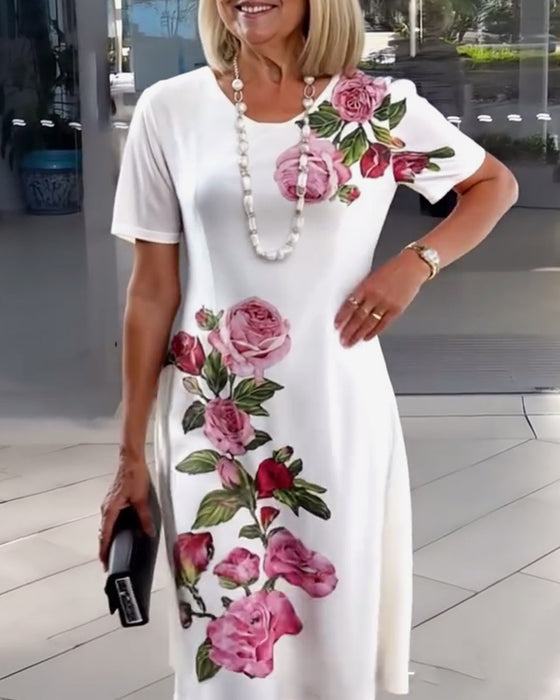 Klänning Kortärmad Rosprint Shift