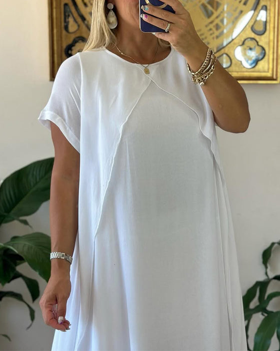 Klänning Falsk Tvådelad Dubbelskiktad Lös Kortärmad