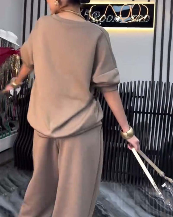 Set Leopardmönster Avslappnad Sweatshirt