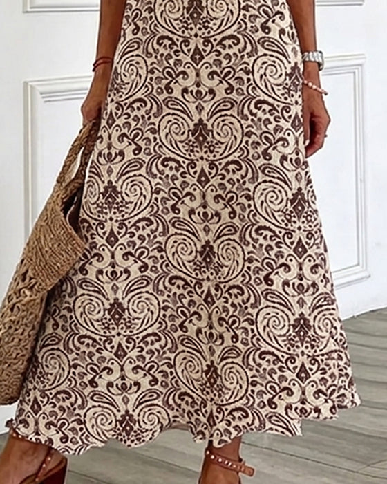Klänning Vintage Blommönster V-Hals Maxi