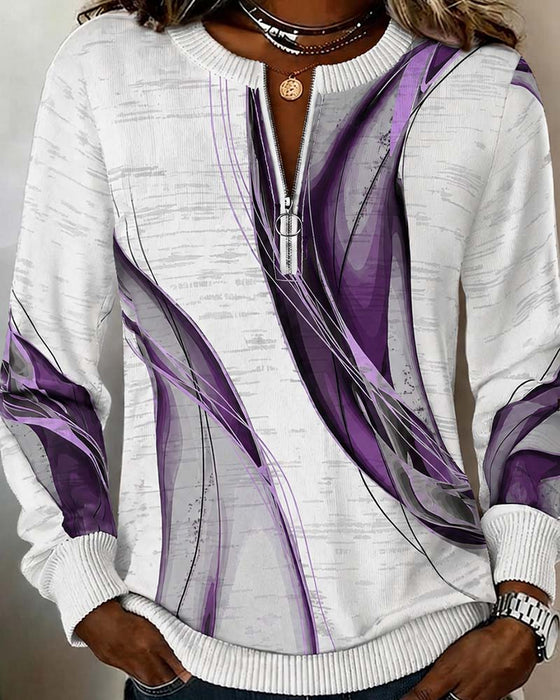 Hoodie Dragkedja Pullover Kontrast Löss