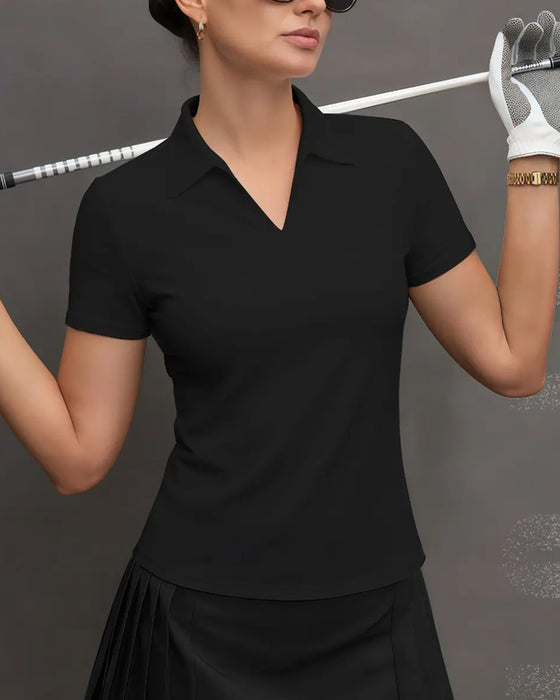 Krage T-shirt Enfärgad Korta Ärmar