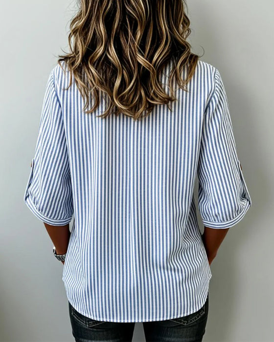 Blus Casual Randig Henley