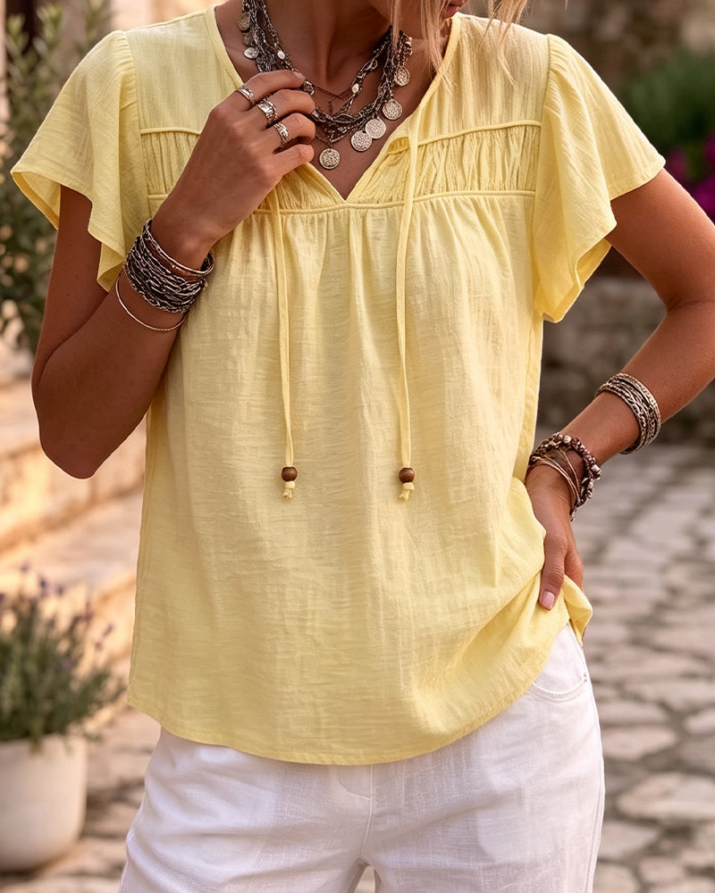 Blus V-Hals Solid Casual