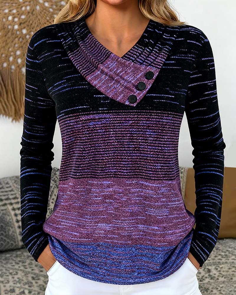 Topp Med Långa Ärmar Och Färgblockning