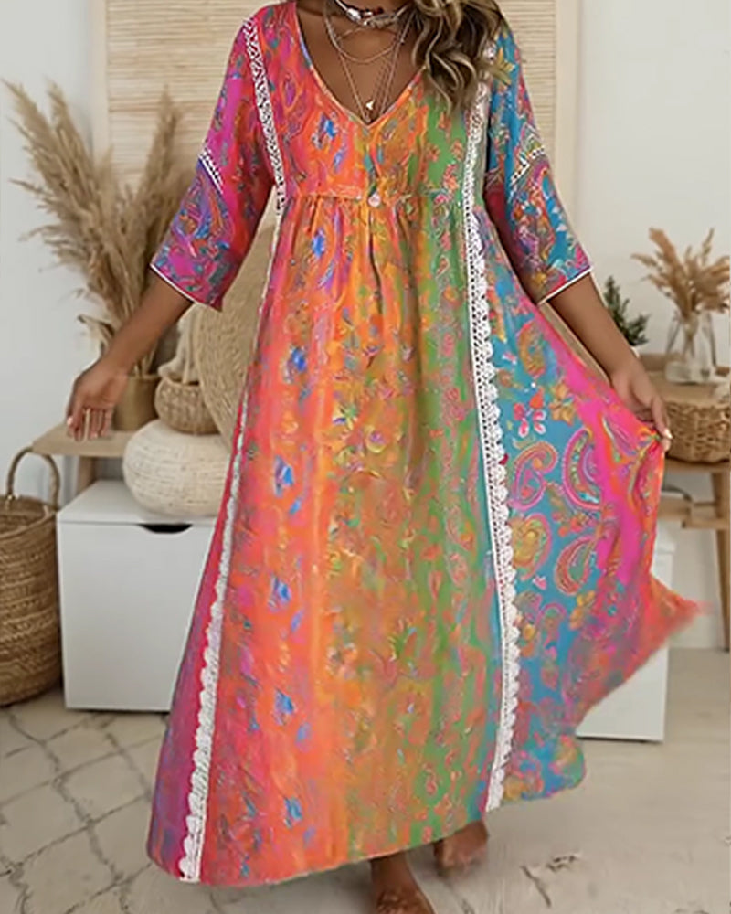 Klänning Bohemisk Tryck Lång