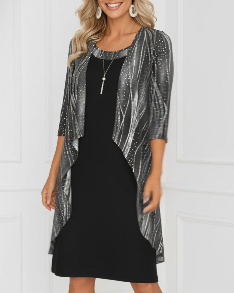 Klänning Faux Tvådelad Geometriskt Tryck