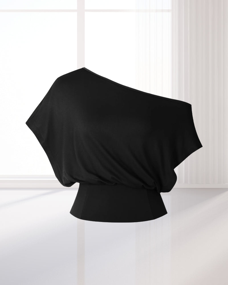 T-Shirt Asymmetrisk Fåll Åtsittande Fladdermus