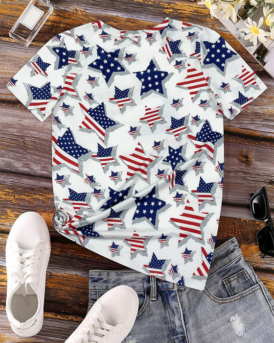 T-Shorts Distressed Flagga Heltäckande Tryck Kortärmad