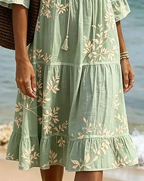 Klänning Ruffle V-Hals Knyt Resort