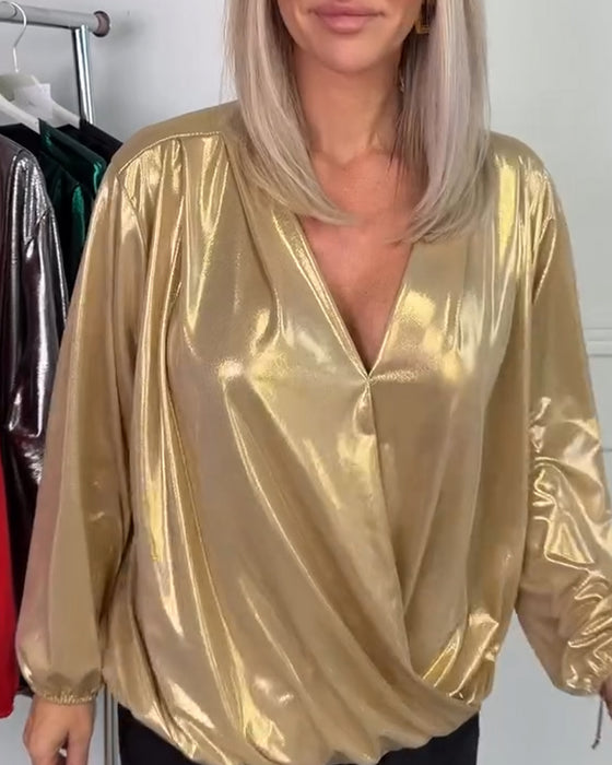 Lös Topp Med V-Ringning Och Långa Ärmar