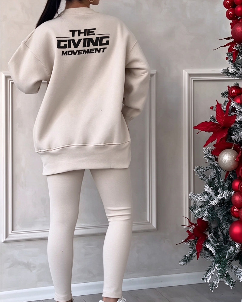 Set Tryckt Sweatshirt Och Joggingbyxor