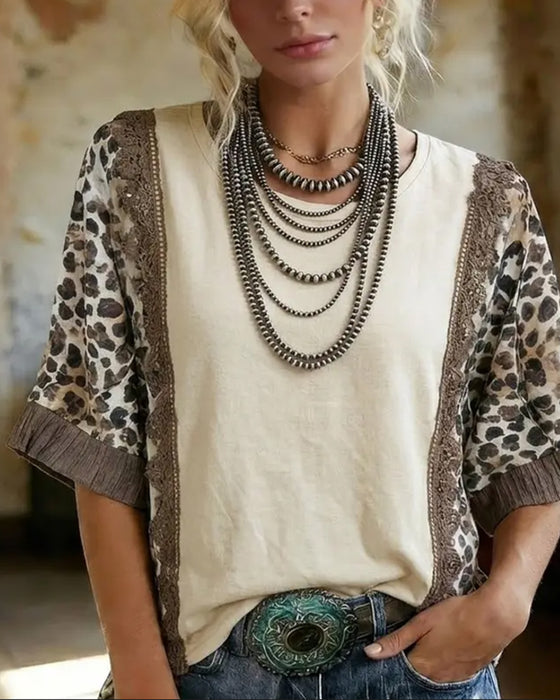 T-Shirt Leopard Lapptäcke Spets