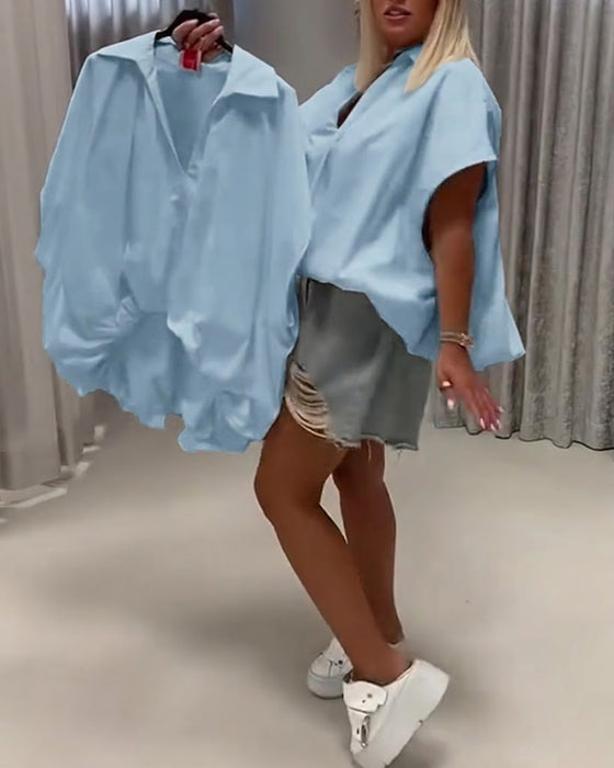 Blus Krage Loose Fit Fladdermusärm
