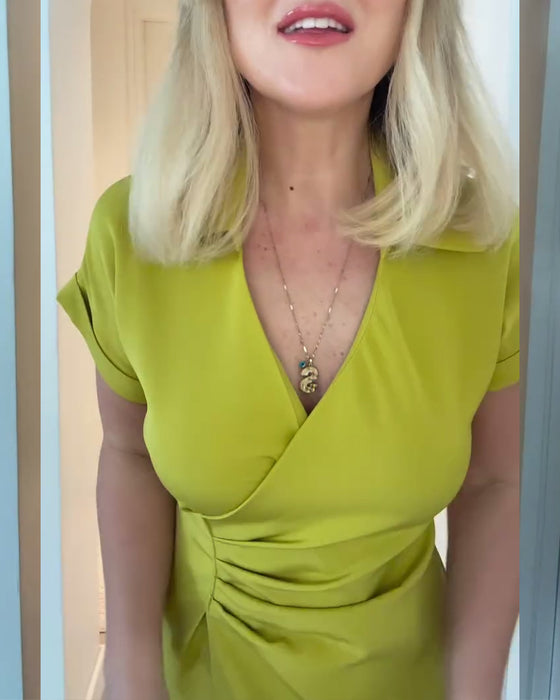 Klänning Krage Enfärgat Veckad Midja