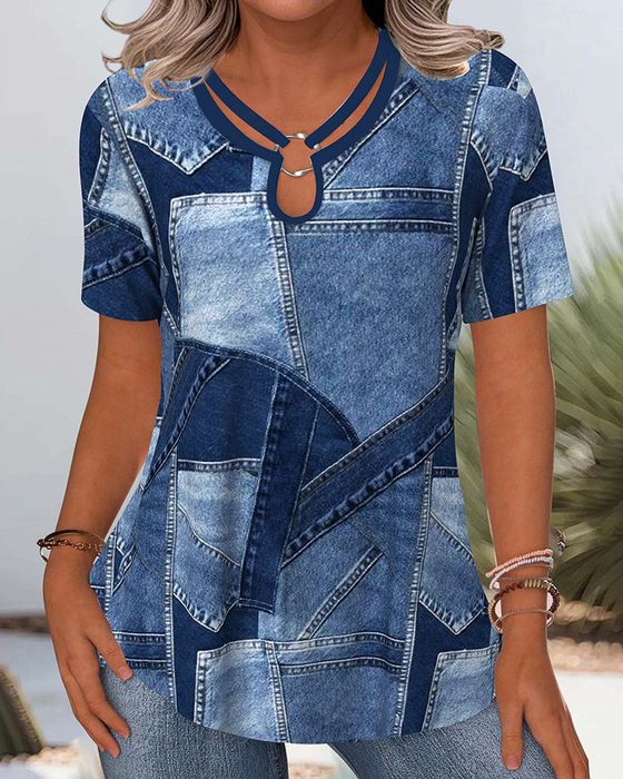 Blus Vintage Denim Kontrast Uthålig