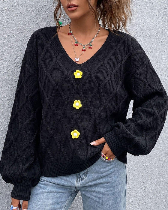 Pullover Lykta Ärm Argyle Mode Stickad