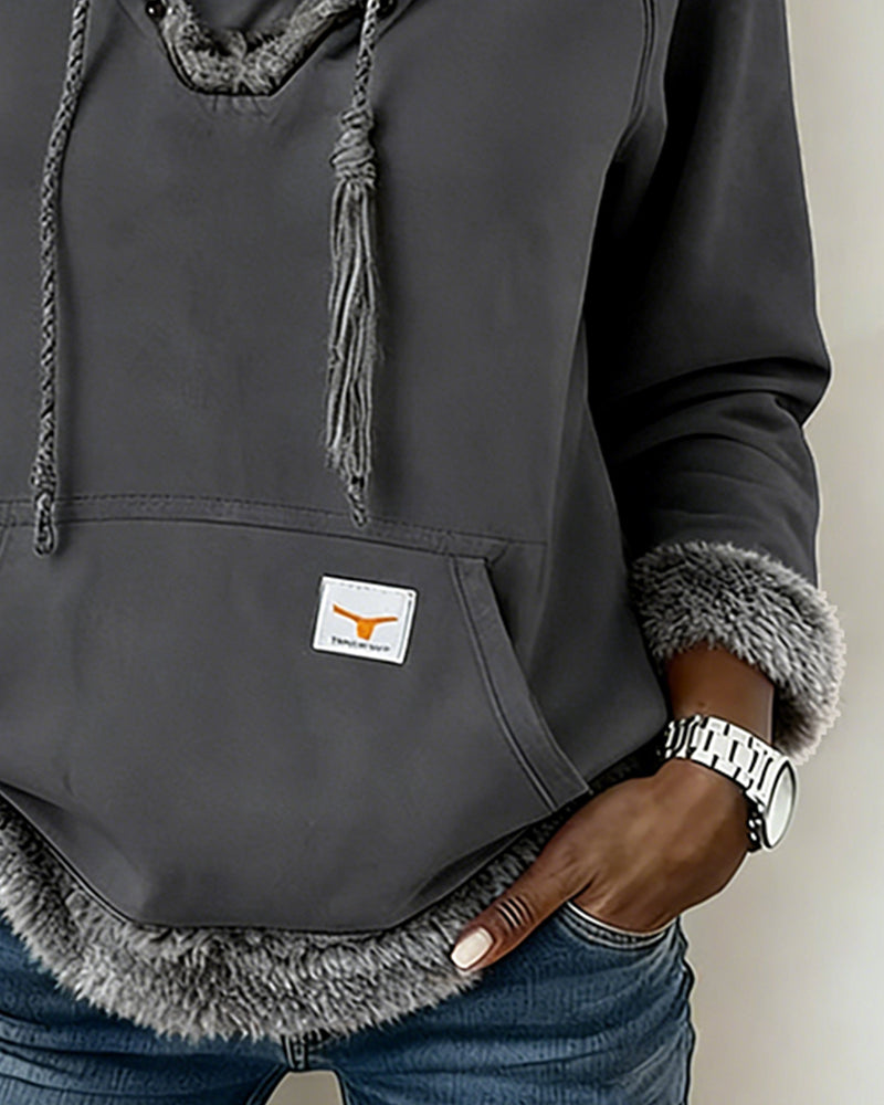 Långärmad Hoodie Med Lapptäcktsdetaljer Och Ficka