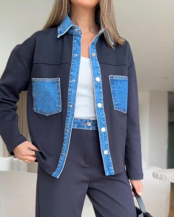 Skjort Färgkontrast Revers