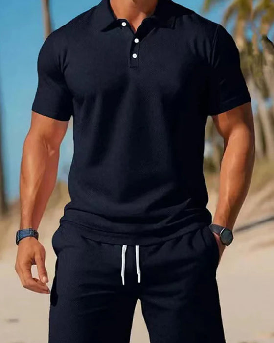 Herr 2-Delad Polo- Och Shortsset För Sommaren