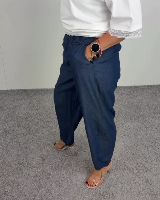 Byxor Stiliga Ficka Denim Långa