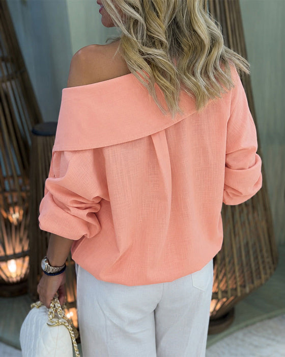 Blouse Stor Krage Knapp-Fram Kort