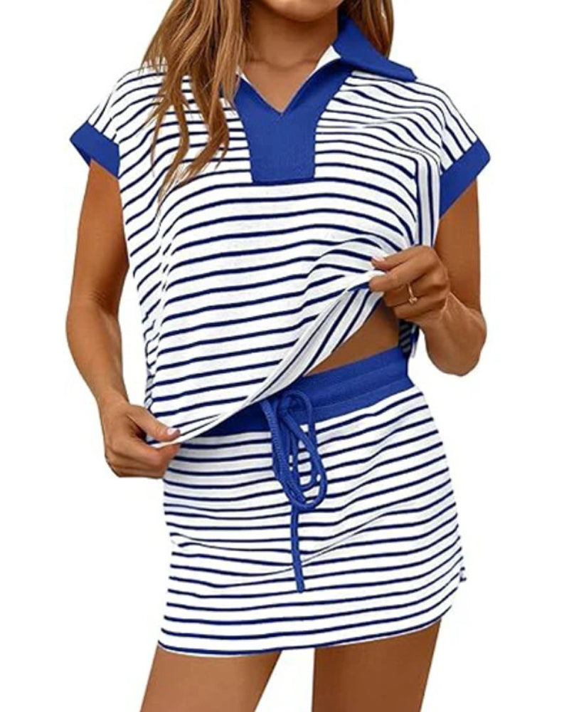 Set Randig Lös Kortärmad Kortkjol