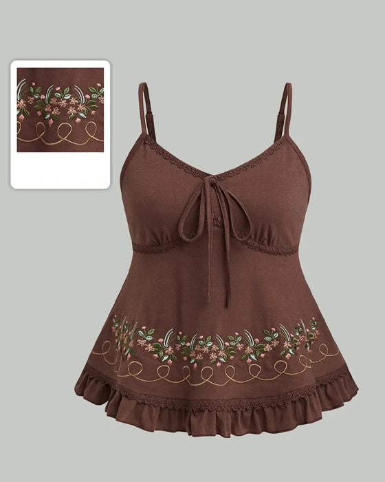 Topp Dam Blommor Broderad