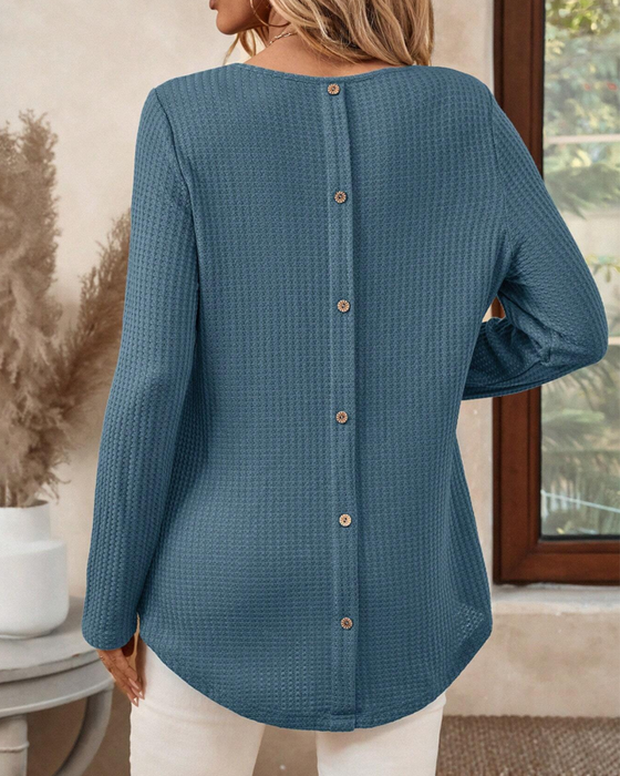 Topp Rund Hals Lång Ärm Enfärgad