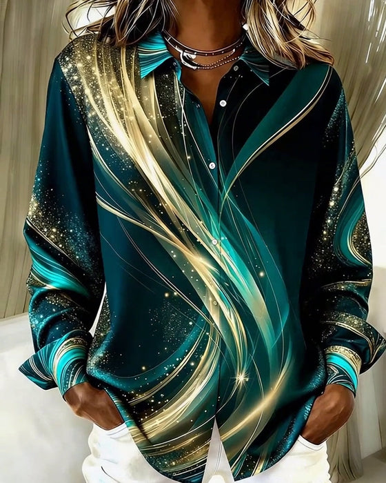 Skjorta med långärmad, avslappnad passform och skimrande mönster