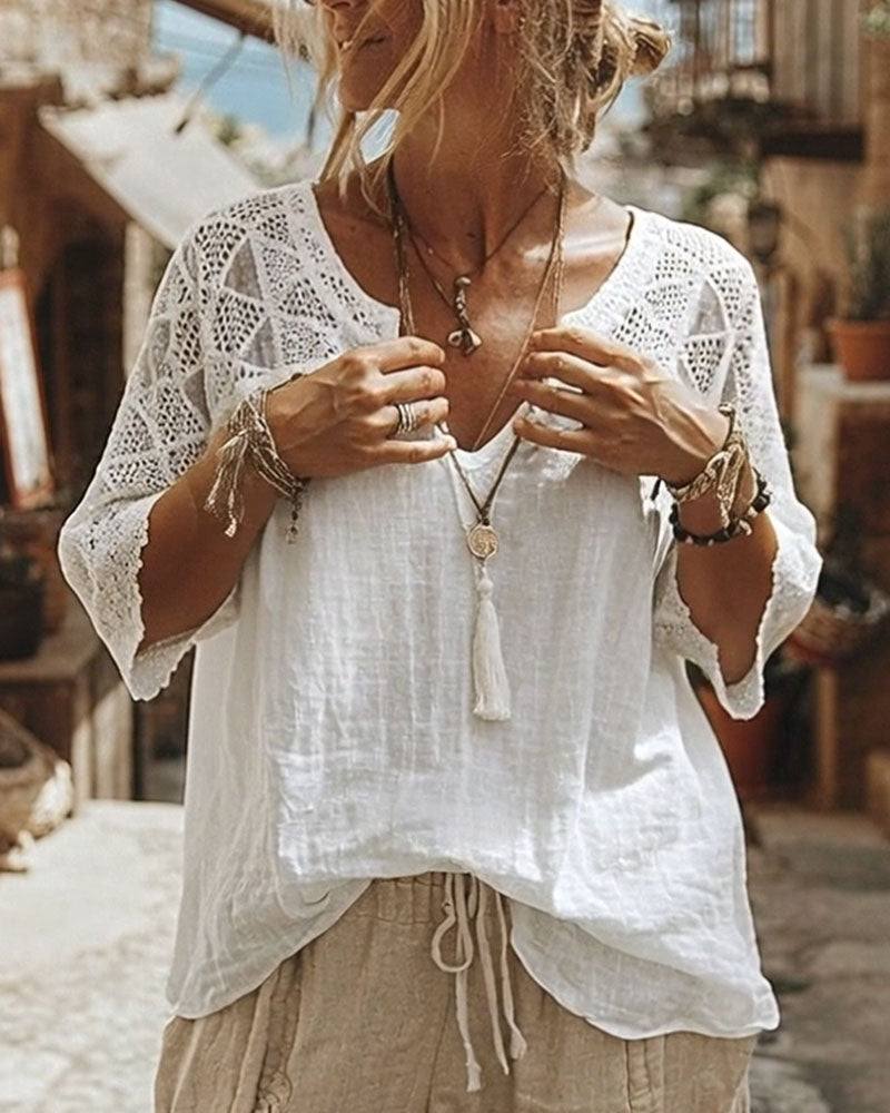 Blus Enfärgad Panelad V-Ringad