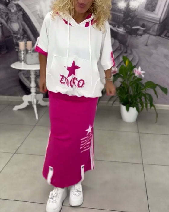 Set Med Huva Dragsko Tryckt Kjol